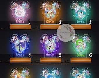 Personalized Watercolor Disney Inside Out Night Light, Inside Out 2 Movie Characters Room Decor, WDW Disneyland Family Inside Out Birthday