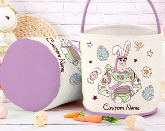 Personalized Disney Pixar Toy Story Easter Basket, Buzz Lightyear Woody Bunny Easter Egg Hunt Basket, WDW Disneyland Family Easter Trip 2024