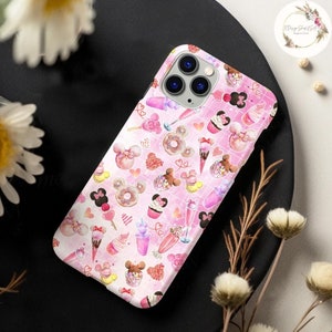 Watercolor Disney Snacks Phone Case, Mickey Minnie I&#39;m Here For The Snacks, WDW Disneyland Food Gift, Disney Birthday Girl Phone Case 2024