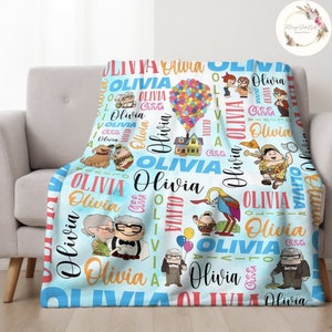 Personalized Watercolor Disney Pixar Up Movie Blanket, Adventure Is Out There Carl and Ellie Couples Valentine's Day Gift, Up House Balloons