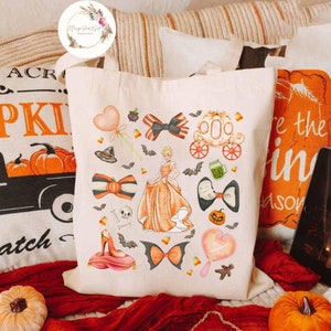Watercolor Coquette Bows Disney Princess Halloween Canvas Tote Bag, Trick or Treat Princess Girl Trip, Mickey&#39;s Not So Scary Halloween Party