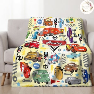 Personalized Disney Cars Blanket, Custom Name Pixar Cars Blanket, Lightning McQueen Sally Tow Mater Characters Blanket, Cars Birthday Gifts