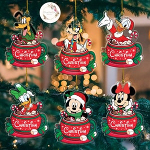 Personalized Mickey and Friends Tea Cup Disney Christmas Ornament, Disney Family Christmas Tree Hanging Ornament, Christmas Gifts Decoration