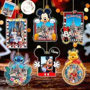 Custom Photo & Name Disney Trip Christmas Ornament, Personalized Mickey Minnie Family Vacation 2024, Winnie The Pooh Gift, Disneyland Stitch