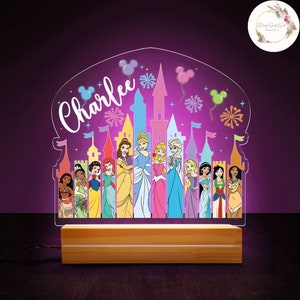 Personalized Disney Princess Castle Night Light, Custom Name Baby Girl Room Decor, Disney Princess Birthday Gift for Her, Disneyland Lamp