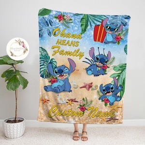 Personalized Disney Stitch Blanket, Custom Name Lilo & Stitch Ohana Means Family, Stitch Birthday Gift, WDW Disneyland Stitch Baby Blanket