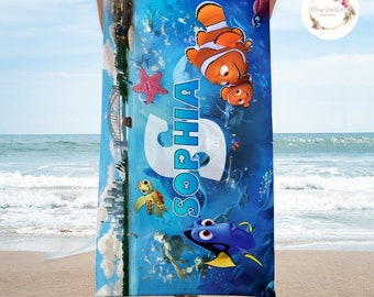 Personalized Disney Pixar Finding Nemo Beach Towel, Finding Dory Baby Towel Bath Pool Summer Beach Trip, WDW Disneyland Family Summer 2024