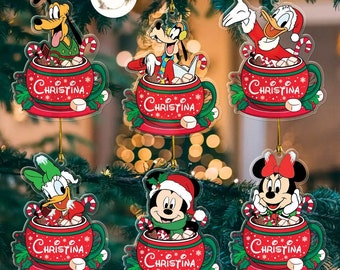 Personalized Mickey and Friends Tea Cup Disney Christmas Ornament, Disney Family Christmas Tree Hanging Ornament, Christmas Gifts Decoration