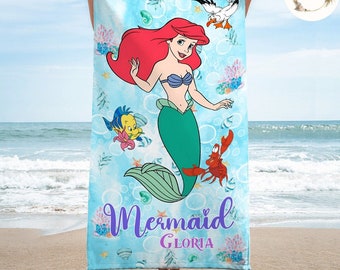 Personalized Disney The Little Mermaid Princess Ariel Beach Towel, Flounder Sebastian Ariel Birthday Girl, WDW Disneyland Family Pool Trip