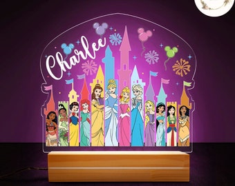 Personalized Disney Princess Castle Night Light, Custom Name Baby Girl Room Decor, Disney Princess Birthday Gift for Her, Disneyland Lamp