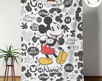 Personalized Classic Mickey Minnie Mouse Disney Blanket, Custom Name WDW Disneyland Mouse Ears Baby Blanket, Disney Birthday Girl/Boy Gifts