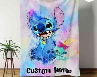 Personalized Watercolor Disney Stitch Blanket, Lilo & Stitch Scrump Baby Blanket, Stitch Birthday Gift, Disneyland Stitch Ohana Means Family
