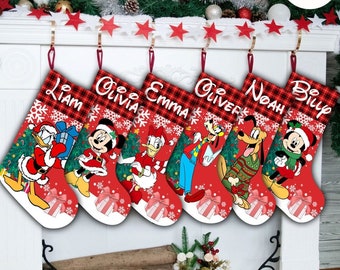 Personalized Buffalo Plaid Disney Christmas Stockings, Mickey and Friends Christmas Stockings With Name, Disney Family Christmas Gifts 2023