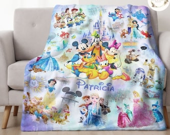 Personalized Watercolor Disney Blanket, WDW Disneyland Castle Mickey and Friends Baby Blanket, Disney Movies Gift, Pixar Toy Story Blanket