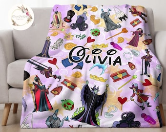 Personalized Watercolor Disney Villains Blanket, WDW Disneyland Evil Friends Blanket, Bad Witches Club Birthday Girl, Maleficent Evil Queen