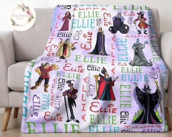Personalized Watercolor Disney Villains Blanket, WDW Disneyland Evil Friends Blanket, Bad Witches Club Birthday Girl Gift, Maleficent Gifts