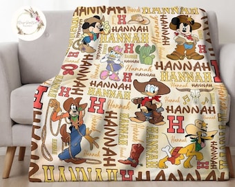Acuarela personalizada Mickey y amigos Disney Cowboy Blanket, Long Live Cowgirls Cowboy Wild West Blanket, WDW Disneyland Family Western