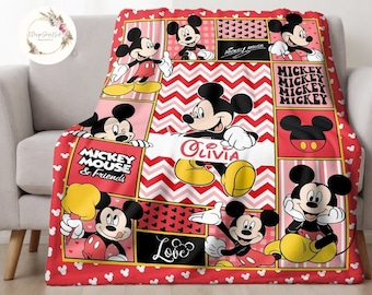 Personalized Mickey and Friends Disney Blanket, Custom Name All Character WDW Disneyland Birthday Boy Blanket, Disney Family Home Decoration