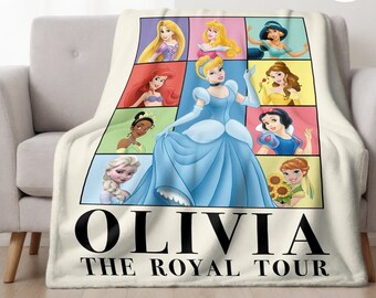 Personalized Disney Princess The Royal Tour Blanket, Custom Name Baby Girl Blanket, Disney Princess Birthday Girl Gift, Disneyland Girl Trip