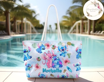 Personalized Watercolor Disney Stitch Summer Weekender Bag, Lilo & Stitch Summer Cruise Beach Bag, WDW Disneyland Family Summer Trip 2024