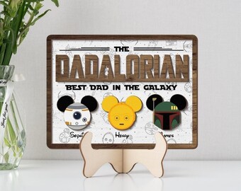 Personalized Disney Star Wars Dadalorian Father's Day Wooden Sign Plaque, Star Wars Dad Birthday Gift from Daughter/Son, Best Dad in Galaxy
