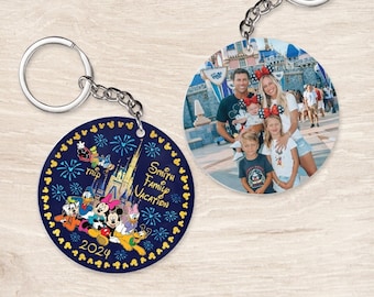 Personalized Mickey and Friends Disney Family Vacation 2024 Keychain, Two-sided WDW Disneyland Castle Disney Trip Anniversary, Girl Trip