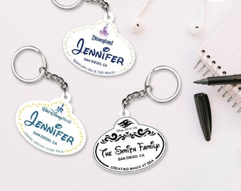 Llavero personalizado con etiqueta de nombre de Disney, vacaciones familiares en el Castillo de Disneyland WDW 2024, llavero de crucero de Disney, regalo de cumpleañera de Mickey Minnie