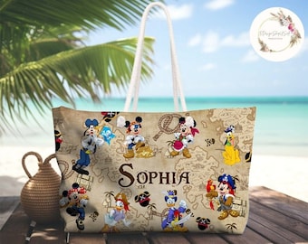 Personalized Disney Pirates Weekender Bag, Mickey and Friends Cruise Pirates of the Caribbean Beach Bag, Disney Family Cruise Trip 2024 Bag
