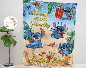 Personalized Disney Stitch Blanket, Custom Name Lilo & Stitch Ohana Means Family, Stitch Birthday Gift, WDW Disneyland Stitch Baby Blanket