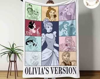 Personalized Disney Princess Blanket, Custom Name Baby Girl Blanket, Disney Princess Birthday Girl Gift, WDW Disneyland Princess Cinderella