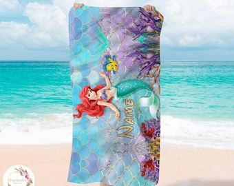 Personalized Disney The Little Mermaid Beach Towel, Ariel Disney Princess Summer Beach Trip Towel, WDW Disneyland Family Summer 2024