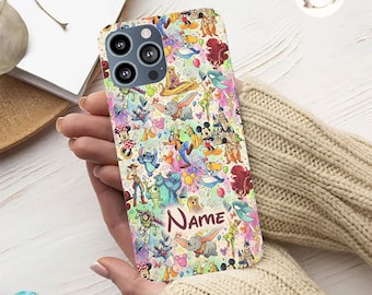 Personalized Disney Characters Phone Case, Mickey and Friends Pooh Stitch Phone Case, Disney Watercolor, Disney Phone Cover, Disney Trip