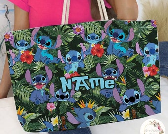Personalized Stitch Tropical Weekender Bag, Stitch Hawaiian Summer Bag, Stitch Aloha Bag, Disney Stitch Bag, WDW Disneyland Family