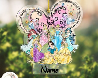 Personalized Watercolor Disney Princess Christmas Ornament, Princess Characters Girl Christmas Tree Hanging Decor, Christmas Gifts for Her