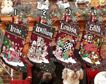 Personalized Mickey and Friends Christmas Stockings With Name, Buffalo Plaid Disney Christmas Stockings, Disney Family Christmas Gifts 2024