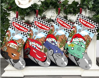 Personalized Disney Pixar cars Christmas Stockings, Lightning MCQueen Tow Mater Cars Land Christmas Stockings, Disney Family Christmas Gifts