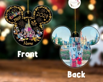 Adorno navideño personalizado de Disney Trip, con foto y nombre personalizados, Mickey y sus amigos, vacaciones familiares 2024, regalo de Disney Pixar Cars Toy Story