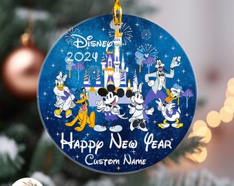 Personalized Disney Happy New Year 2024 Ornament, Mickey & Friends New Year Ornament, Disney Christmas Hanging Tree Decor, Disney Trip 2024