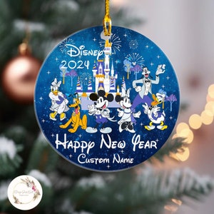 Personalized Disney Happy New Year 2024 Ornament, Mickey & Friends New Year Ornament, Disney Christmas Hanging Tree Decor, Disney Trip 2024