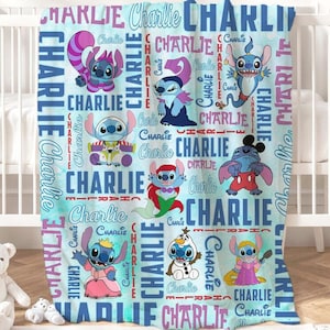 Personalized Watercolor Disney Stitch Blanket, Stitch Cosplay Mickey Toy Story Baby Blanket, Stitch Birthday Boy, Ohana Means Family Stitch