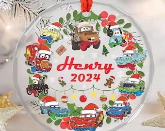 Personalized Disney Cars Christmas Ornament, Lightning McQueen Mater Hudson Sally Santa Family Cars Merry Christmas Tree Hanging Home Decor