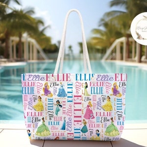 Sac de week-end princesse Disney aquarelle personnalisé, sac de plage voyage fille été princesse Disney, sac fille anniversaire princesse WDW Disneyland