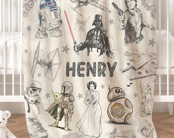 Manta personalizada de Disney Star Wars, Walt Disney World Disneyland Sketch Galaxy' Edge Star Wars Birthday Boy, Que la fuerza te acompañe