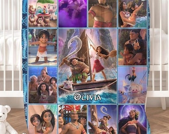 Personalized Disney Moana Blanket, Baby Girl Princess Moana 2 Movie Birthday Girl Gift, WDW Disneyland Maui Hei Hei Moana Family Home Decor