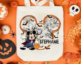 Personalized All Characters Trick or Treat Disney Halloween Canvas Tote Bag, Minnie Mickey's Not So Scary Halloween Party 2024 Candy Bag