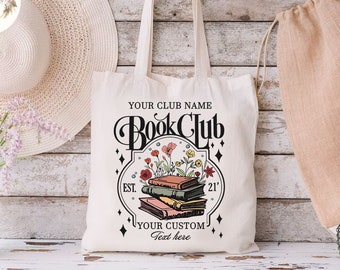 Custom Book Club Tote Bag, Personalized Floral Bookish Bag, Gift Bag for Book Lover, Reader Tote Bag, Librarian Gifts Bag, Bookworm Gift