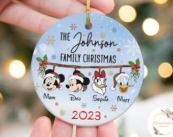 Personalized Disney Christmas Ornament, Mickey and Friends Family Christmas Tree Decor, Christmas Lights, Family Name Christmas Stockings