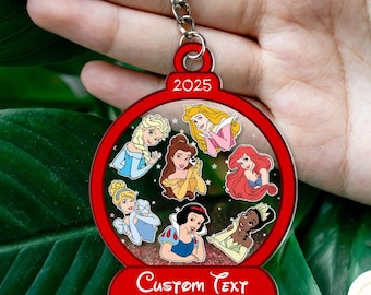 Personalized Disney Princess Shaker Keychain, Cinderella Rapunzel Belle Elsa Kids Keychains, WDW Disneyland Princess Family Christmas Gifts