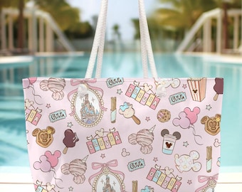 Bolso de fin de semana personalizado Coquette Bow Castle Disney Trip, Mickey Minnie Snack Drink Disney Girl Trip, bolso de playa para cumpleaños y vacaciones de verano