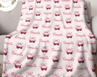 Personalized Coquette Bow Cherry Orange Grape Watermelon Disney Fruits Blanket, Mickey Cherry Girly Baby Girl Blanket, Birthday Girl Gift